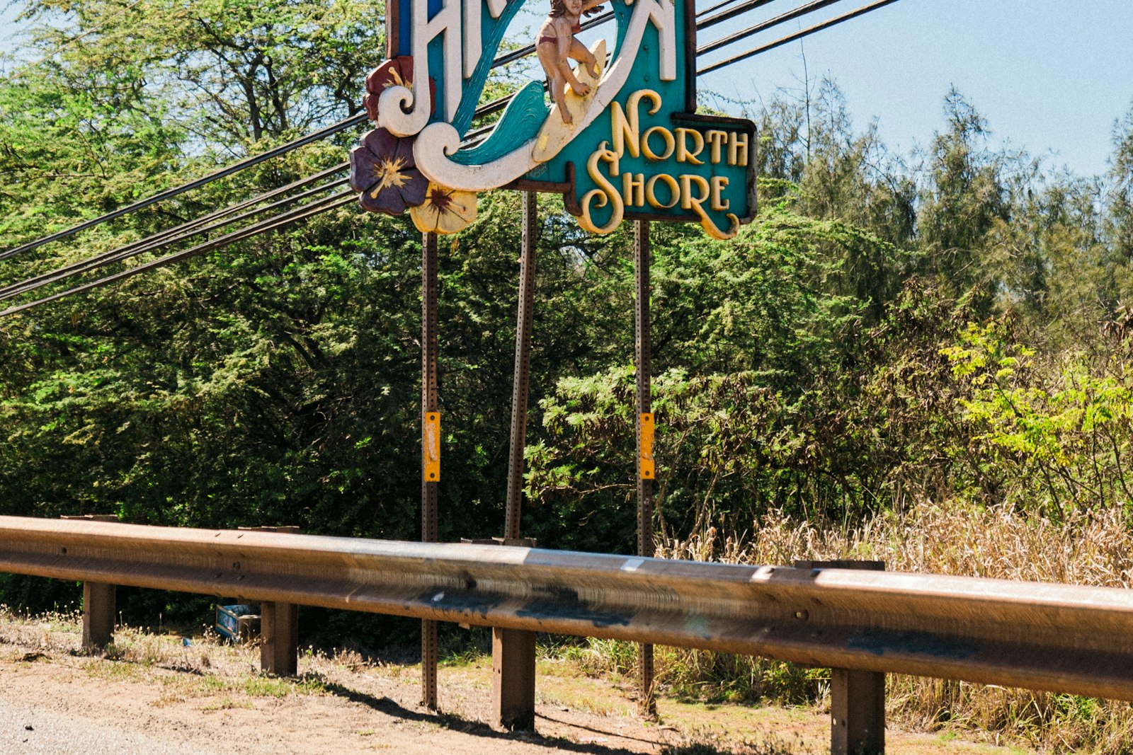 A roadside sign for Haleiwa on the North Shore of Oahu